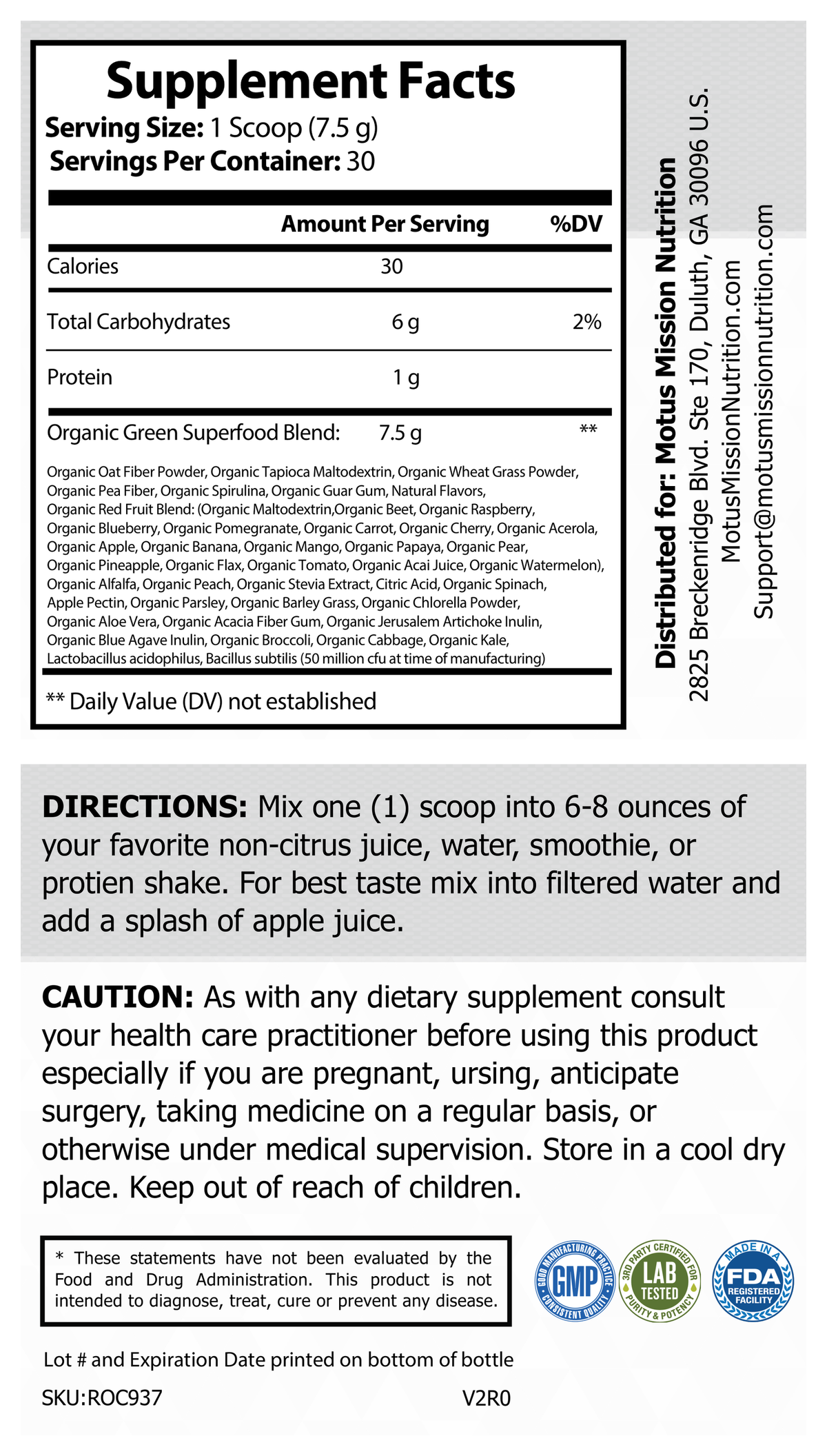 Supplement Facts panel